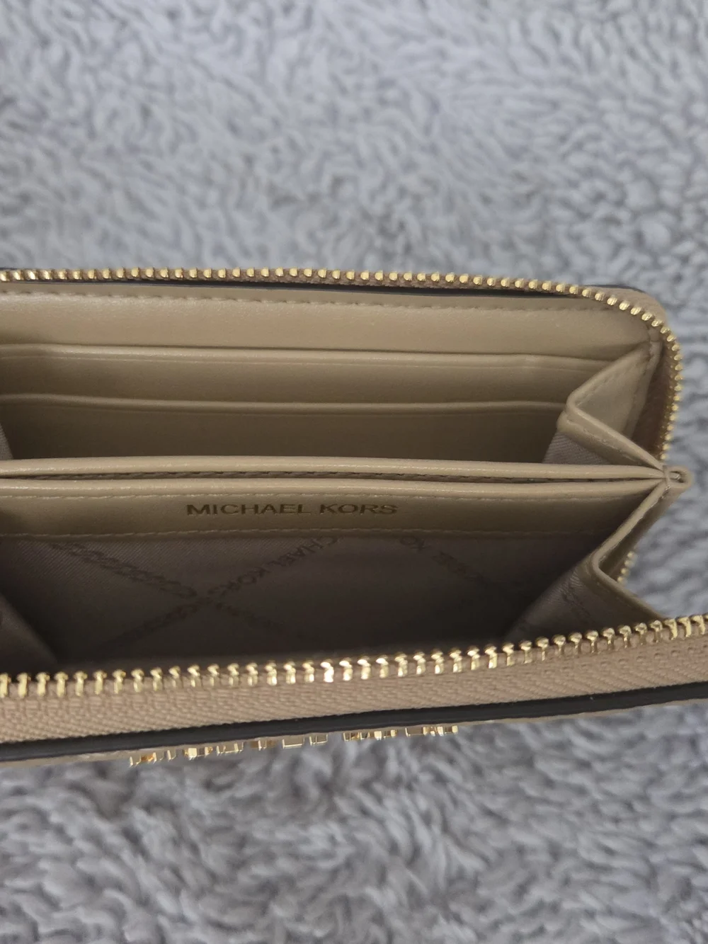 Michael Kors Tan MK Logo Zip Wallet